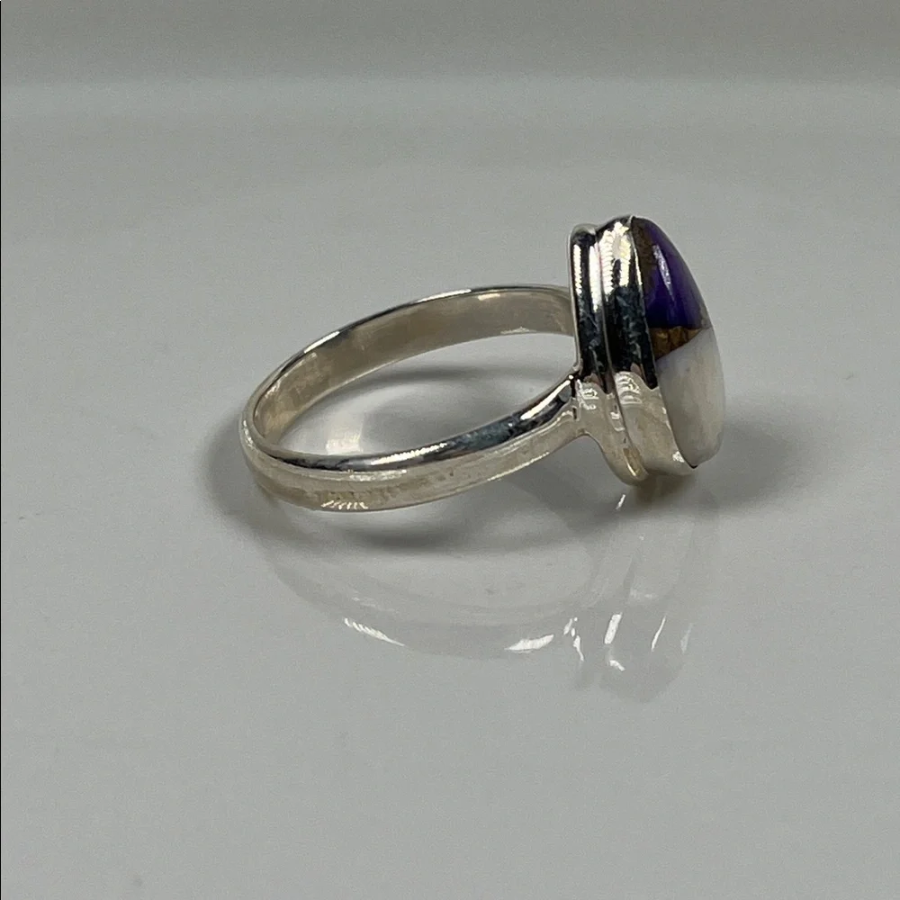 Purple Violet Dahlia Gemstone Solid 925 Sterling Silver Ring Size 9.25 - Picture 3 of 9